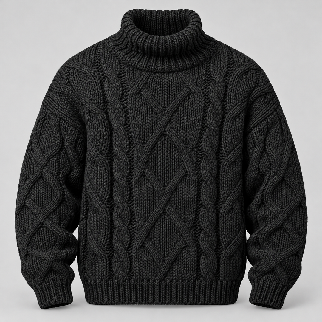 Lars | Kabelstrikket Rullekravesweater til Mænd med Lange Ærmer Rod 1