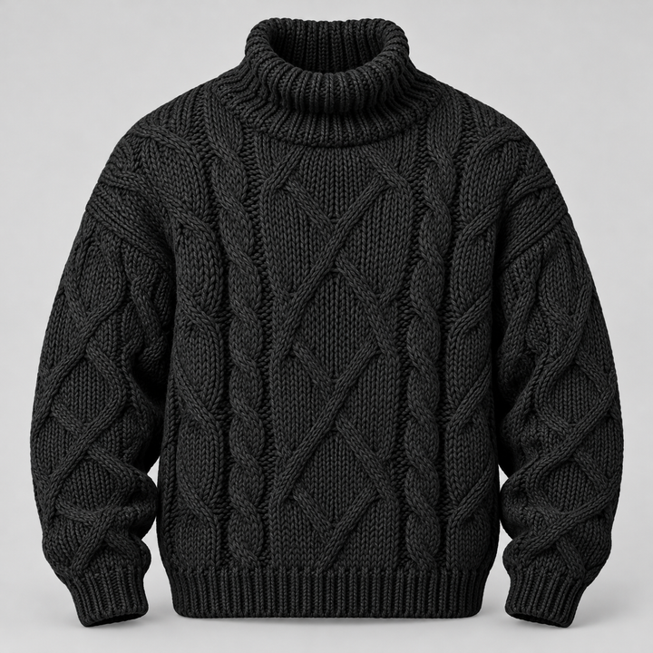 Lars | Kabelstrikket Rullekravesweater til Mænd med Lange Ærmer Rod 1