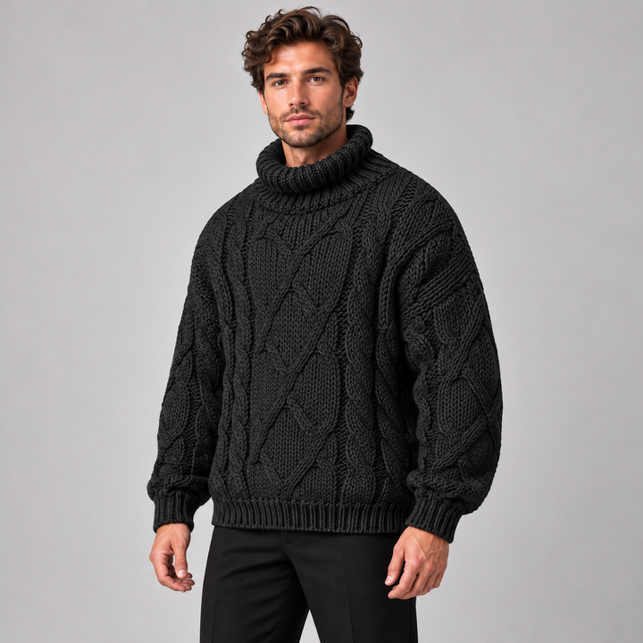 Lars | Kabelstrikket Rullekravesweater til Mænd med Lange Ærmer Rod 1
