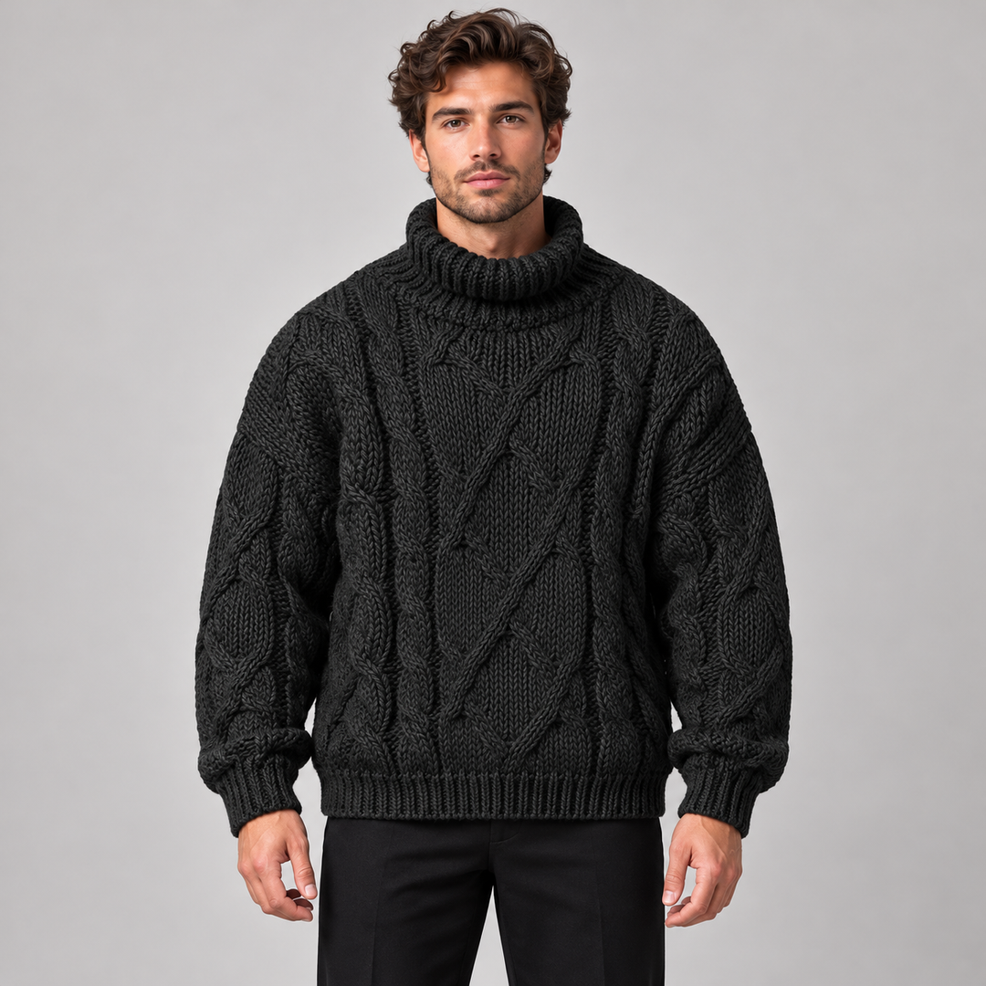 Lars | Kabelstrikket Rullekravesweater til Mænd med Lange Ærmer Rod 1