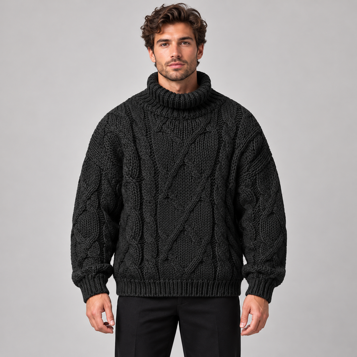 Lars | Kabelstrikket Rullekravesweater til Mænd med Lange Ærmer Rod 1