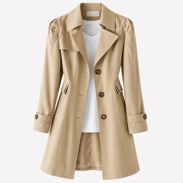 Louise | Lang Trenchcoat til Kvinder med Reverskrave Beige