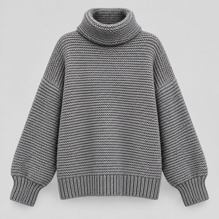 Maja | Tekstureret Rullekravesweater til Kvinder med Ribbede Manchetter
