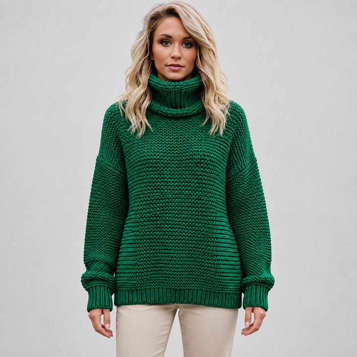 Maja | Tekstureret Rullekravesweater til Kvinder med Ribbede Manchetter