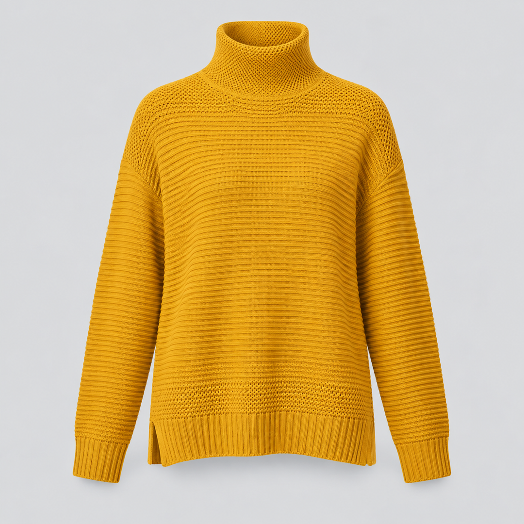 Maja | Tekstureret Rullekravesweater til Kvinder med Ribbede Manchetter