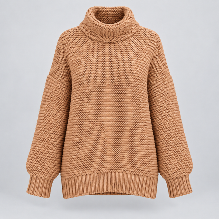 Maja | Tekstureret Rullekravesweater til Kvinder med Ribbede Manchetter