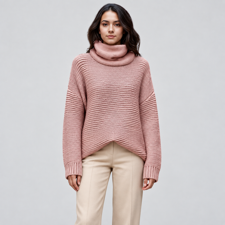 Maja | Tekstureret Rullekravesweater til Kvinder med Ribbede Manchetter