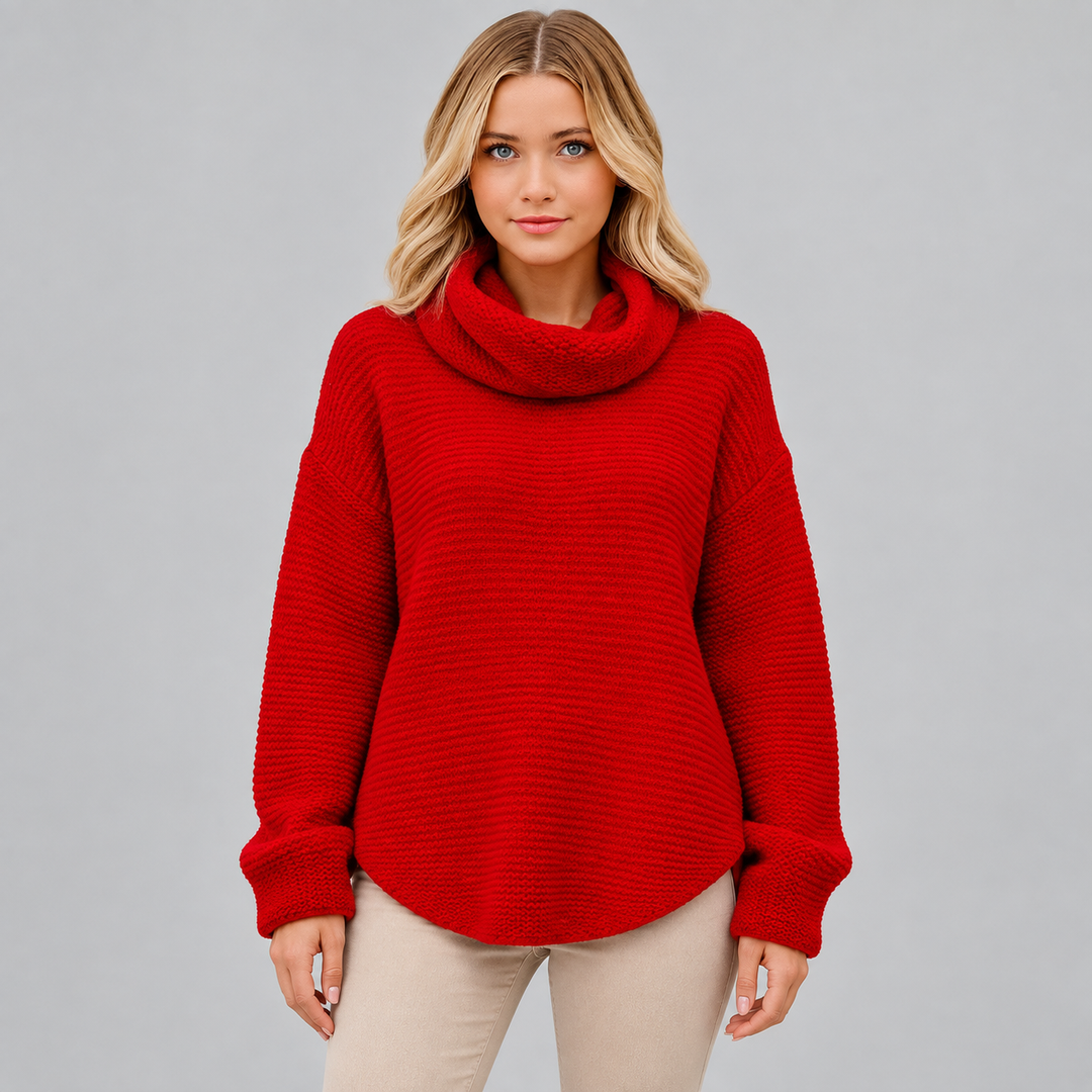 Maja | Tekstureret Rullekravesweater til Kvinder med Ribbede Manchetter