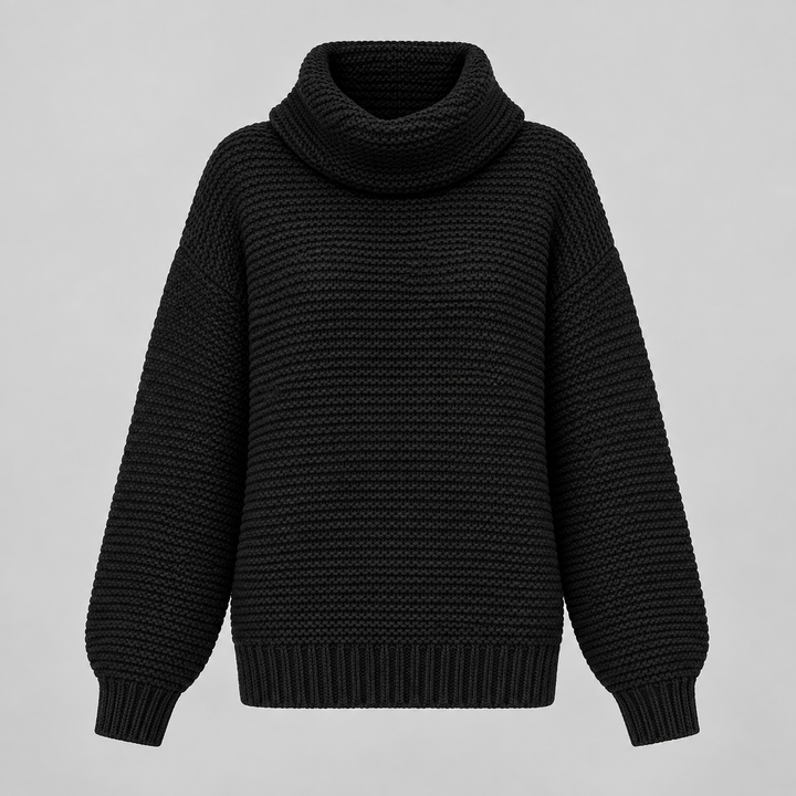 Maja | Tekstureret Rullekravesweater til Kvinder med Ribbede Manchetter