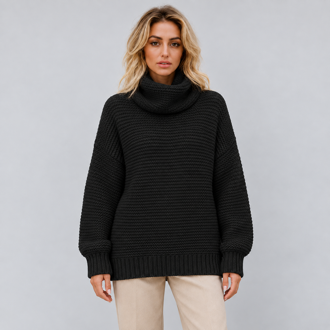 Maja | Tekstureret Rullekravesweater til Kvinder med Ribbede Manchetter