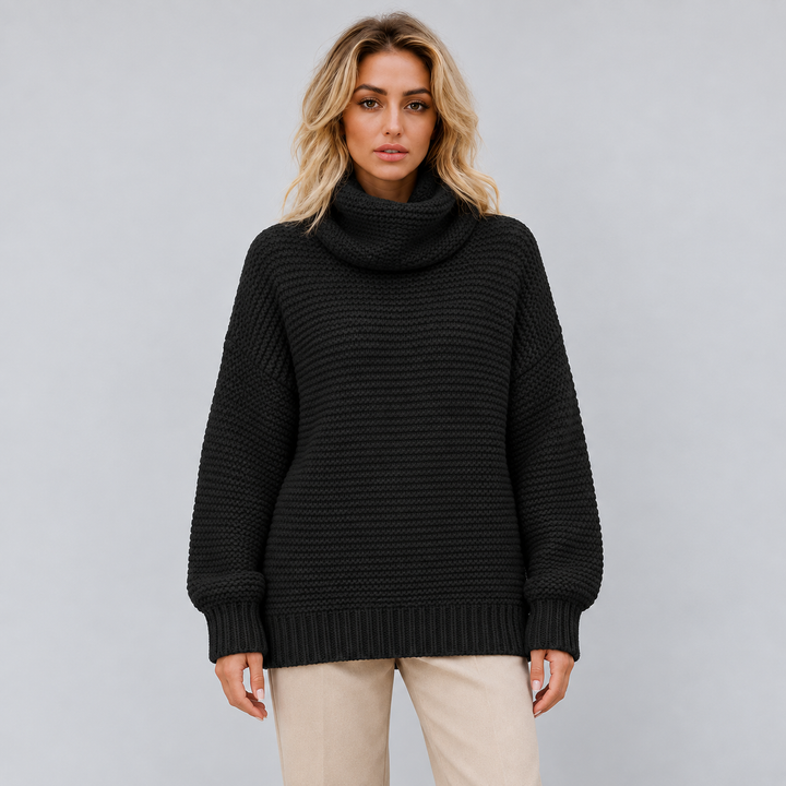 Maja | Tekstureret Rullekravesweater til Kvinder med Ribbede Manchetter