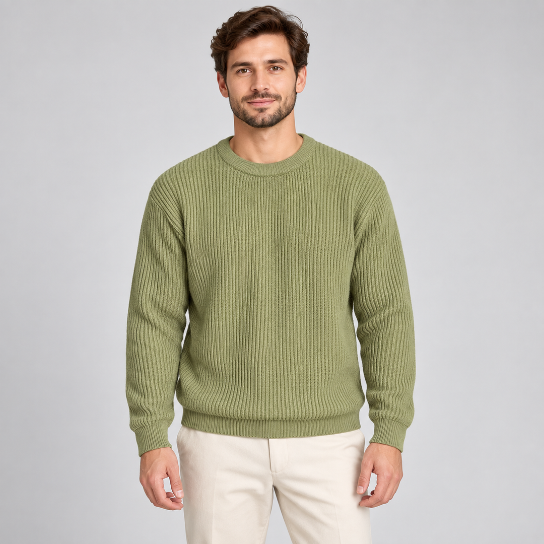 Martin | Ribstrikket Sweater til Mænd med Rund Hals og Afslappet Pasform