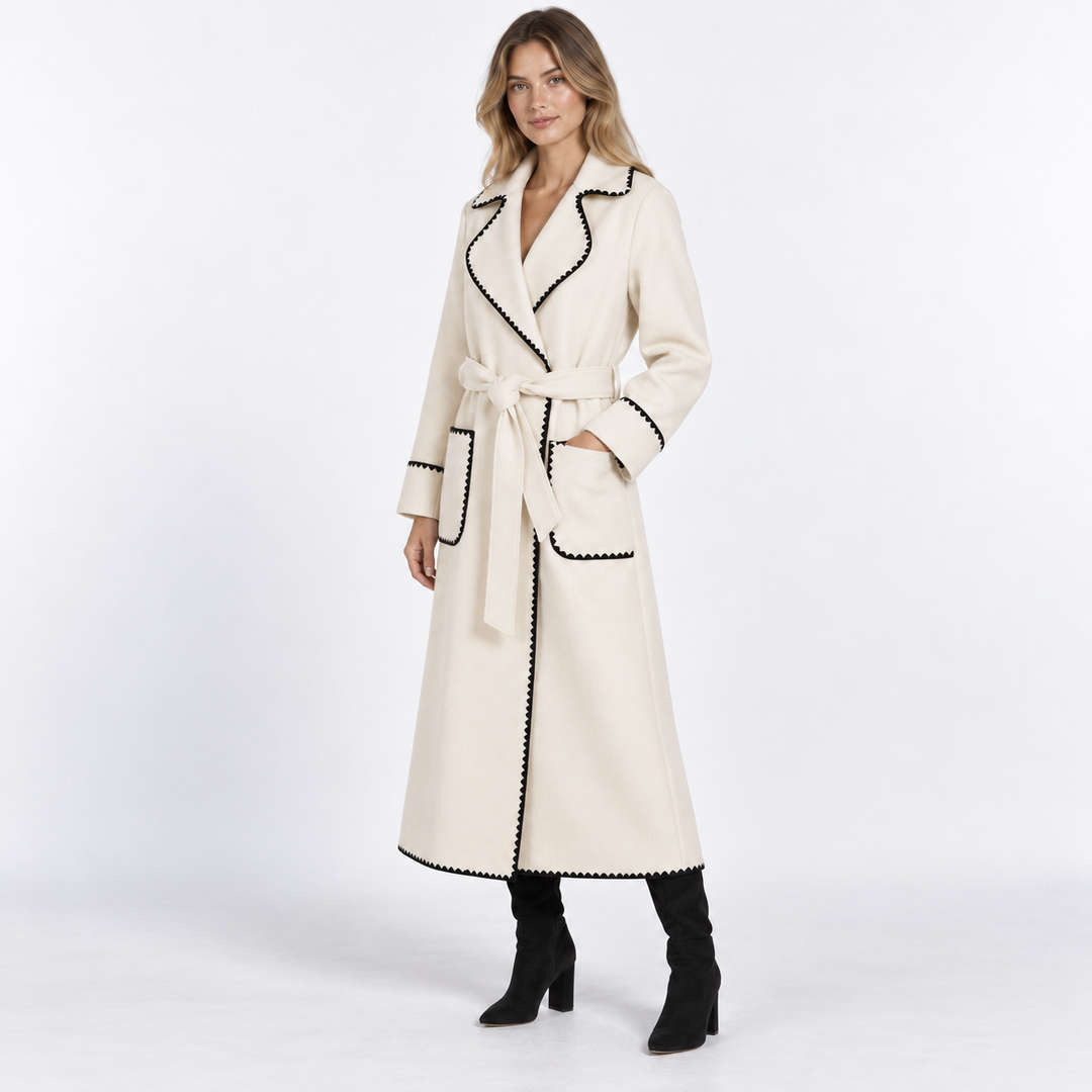 Mathilde | Lang Patchwork Trenchcoat til Kvinder med Knaplukning
