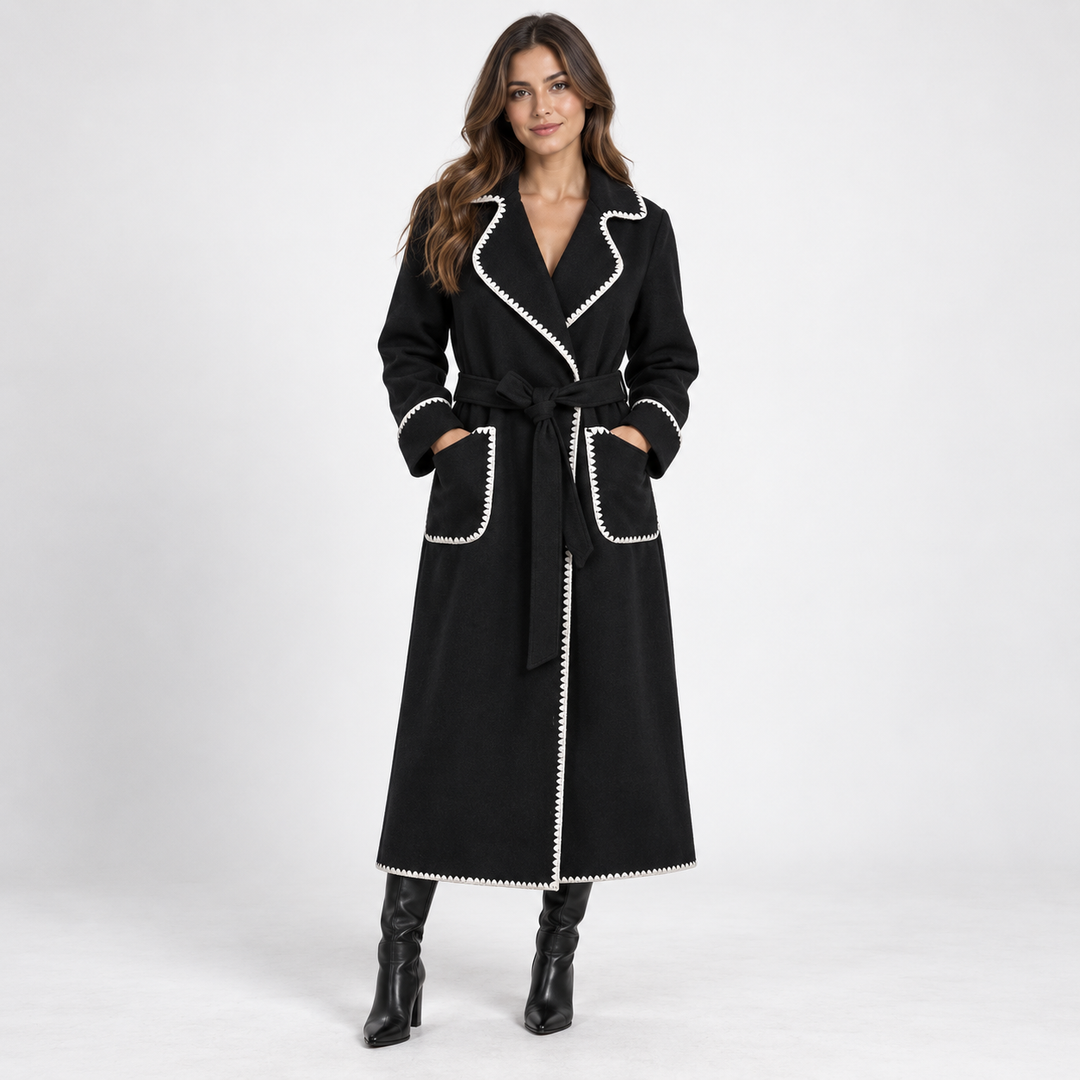 Mathilde | Lang Patchwork Trenchcoat til Kvinder med Knaplukning