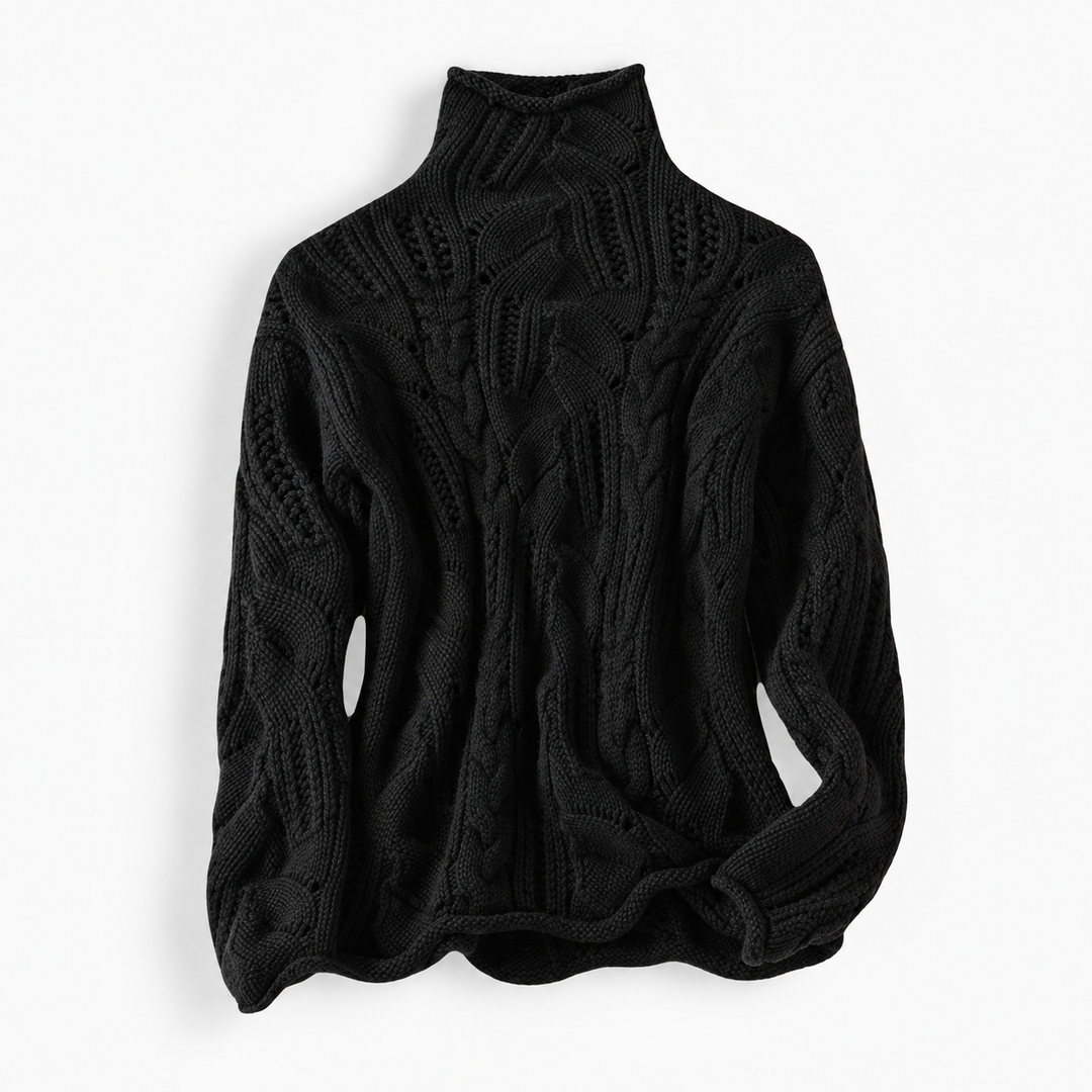 Nina | Kabelstrikket Rullekravesweater til Kvinder med Afslappet Pasform Bla
