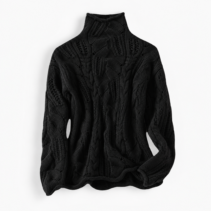 Nina | Kabelstrikket Rullekravesweater til Kvinder med Afslappet Pasform Bla