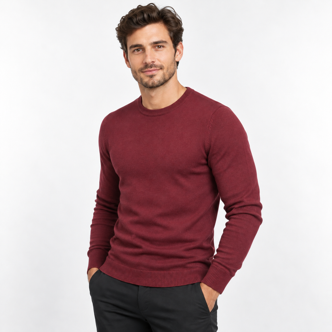 Peter | Pullover til Mænd med Rund Hals og Ribbede Manchetter Koksgra 1