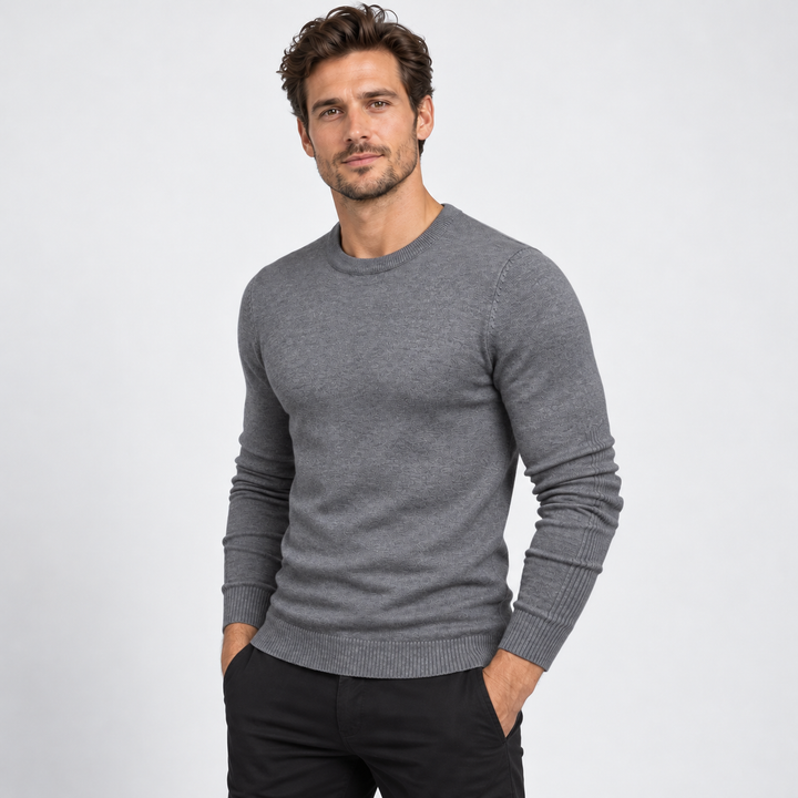 Peter | Pullover til Mænd med Rund Hals og Ribbede Manchetter Koksgra 1