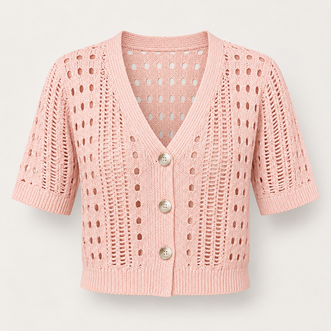 Pia | Kortærmet Cardigan til Kvinder med Åben Front Beige