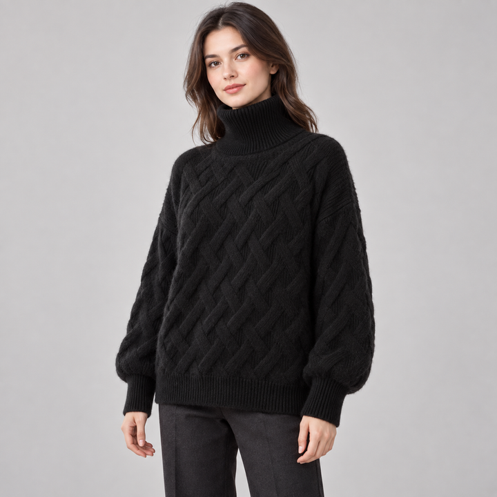Sanne | Oversized Kabelstrikket Rullekravesweater til Kvinder