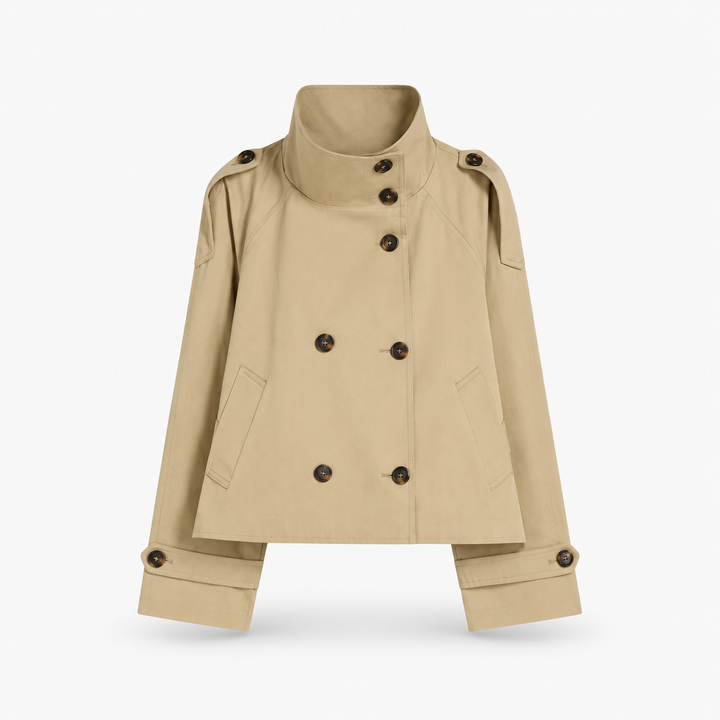 Sofie | Kort Dobbeltradet Trenchcoat til Kvinder med Bælte Khaki