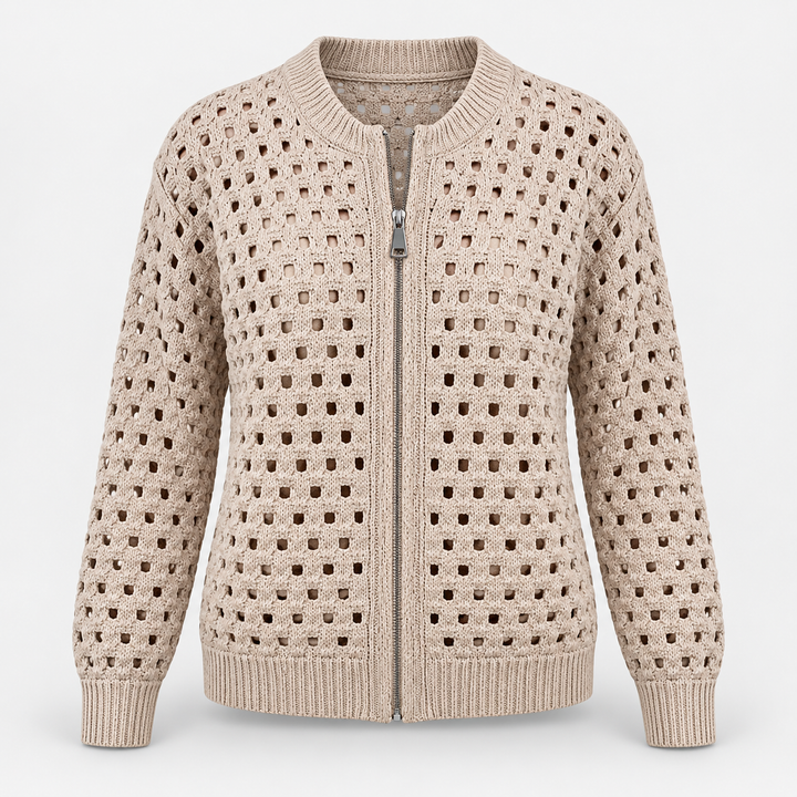 Stine | Åbenstrikket Cardigan til Kvinder med Lynlås