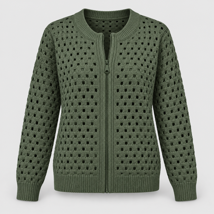 Stine | Åbenstrikket Cardigan til Kvinder med Lynlås
