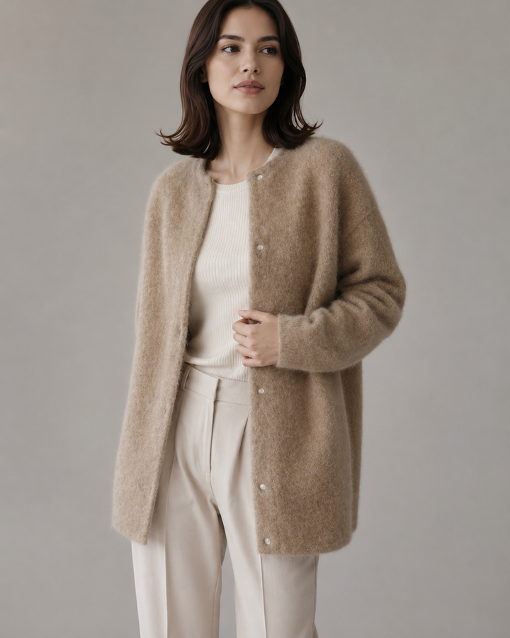 Strikket Cardigan til Kvinder med Knapper (khaki)