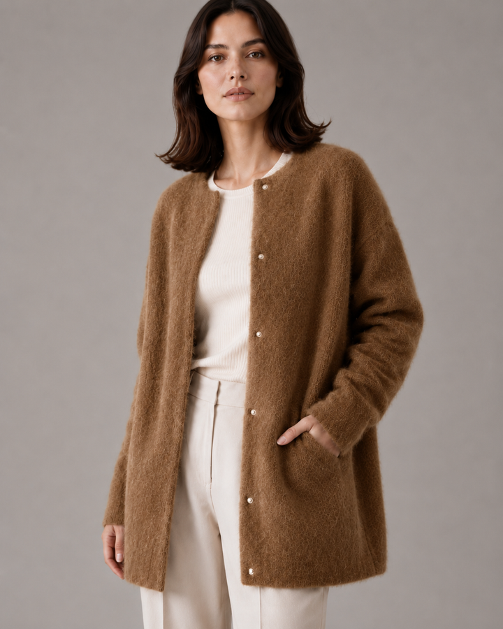 Strikket vest til kvinder med knapper (brun)