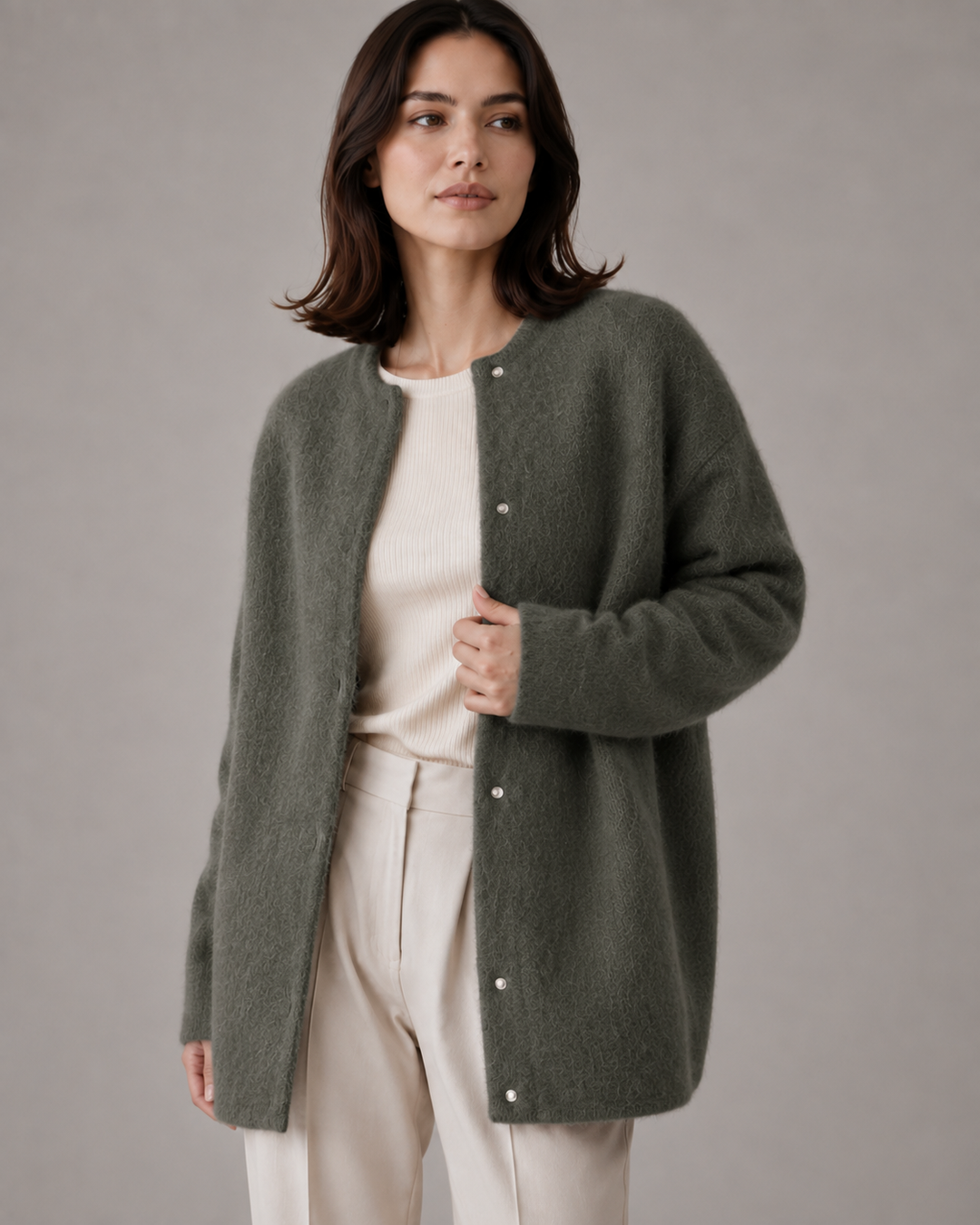 Strikket vest til kvinder med knapper (mørkegrøn)