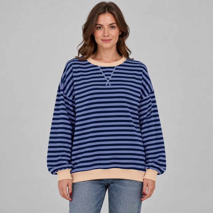Tilde | Stribet Sweatshirt til Kvinder med Lange Ærmer og Afslappet Pasform Bla 1