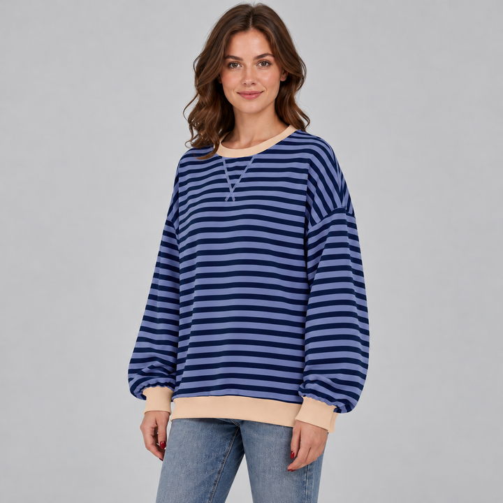 Tilde | Stribet Sweatshirt til Kvinder med Lange Ærmer og Afslappet Pasform Bla 1
