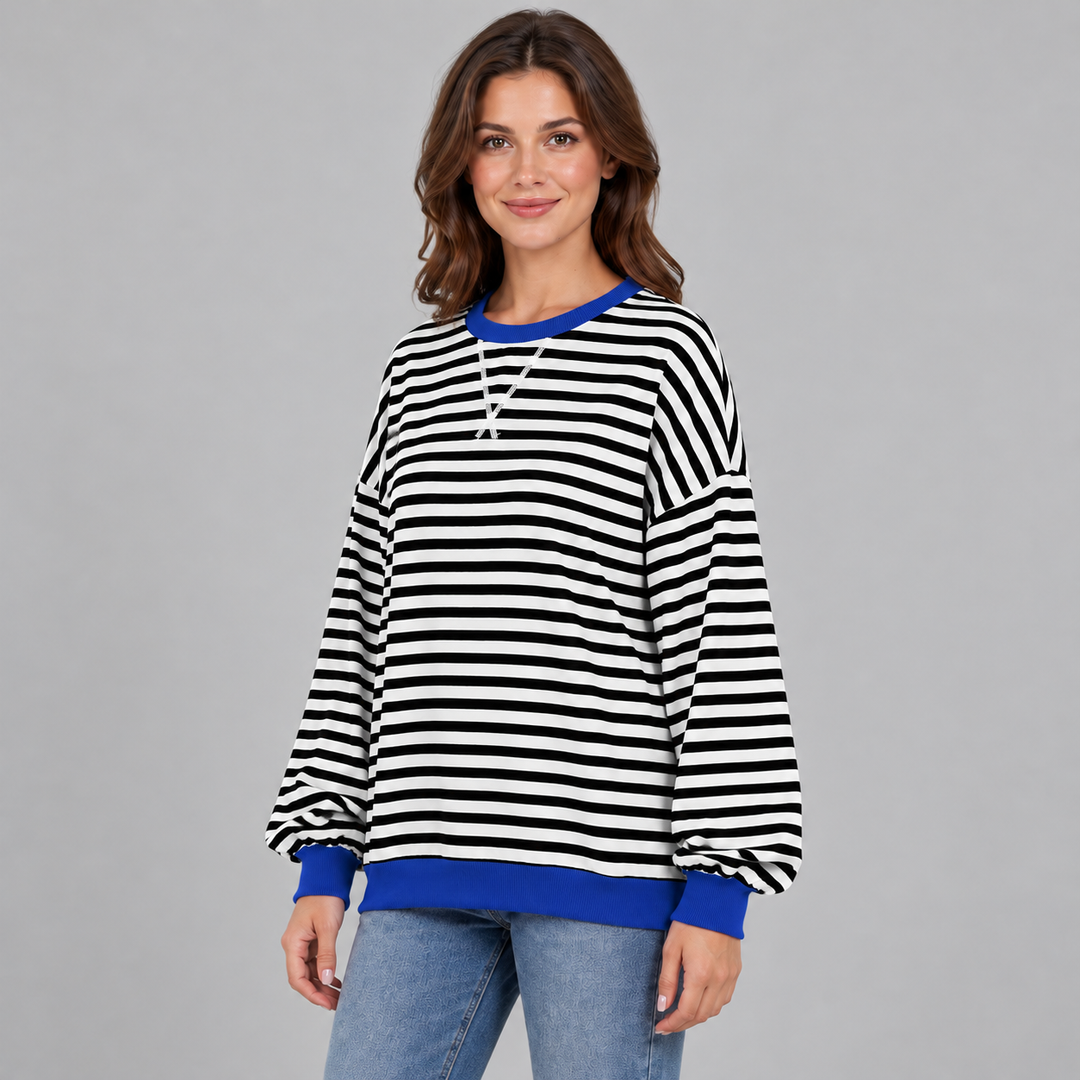 Tilde | Stribet Sweatshirt til Kvinder med Lange Ærmer og Afslappet Pasform Bla 1