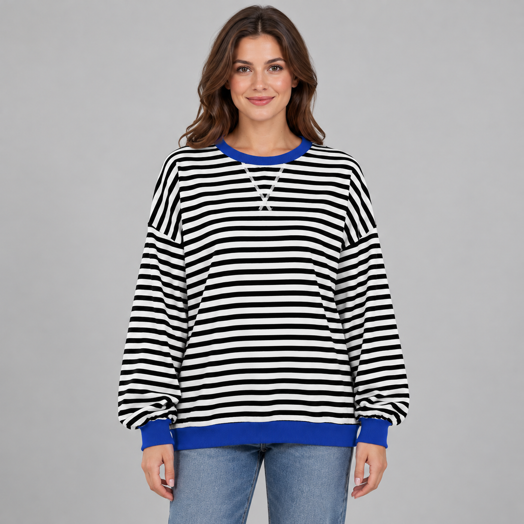 Tilde | Stribet Sweatshirt til Kvinder med Lange Ærmer og Afslappet Pasform Bla 1